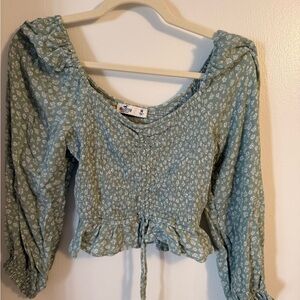 Hollister Sage Floral Smocked Blouse
